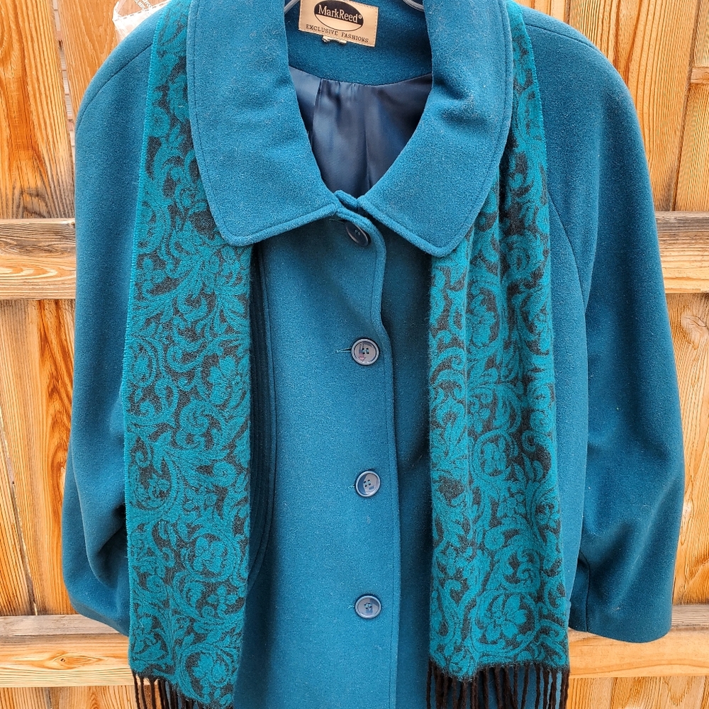 Teal wool women's winter coat